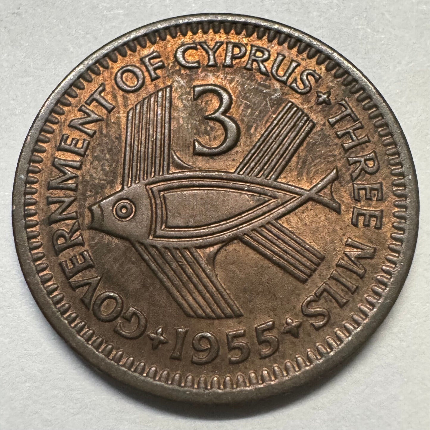 1955 Cyprus 3 Mils - Beautiful Coin - #A-080