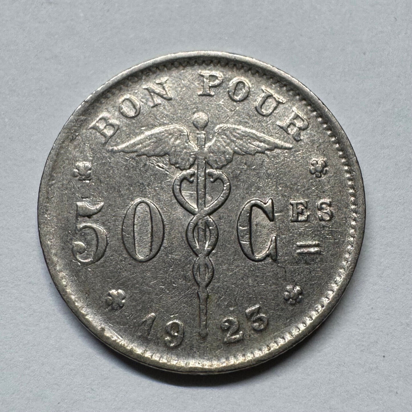 1923 Belgium 50 Centimes - Beautiful Coin - #B-052