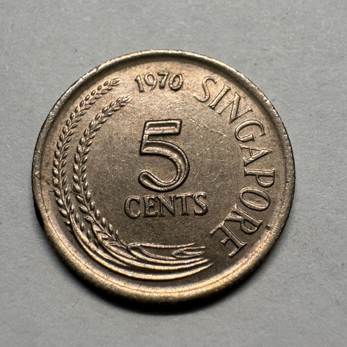1970 Singapore 5 Cents - Beautiful Coin - #A-012