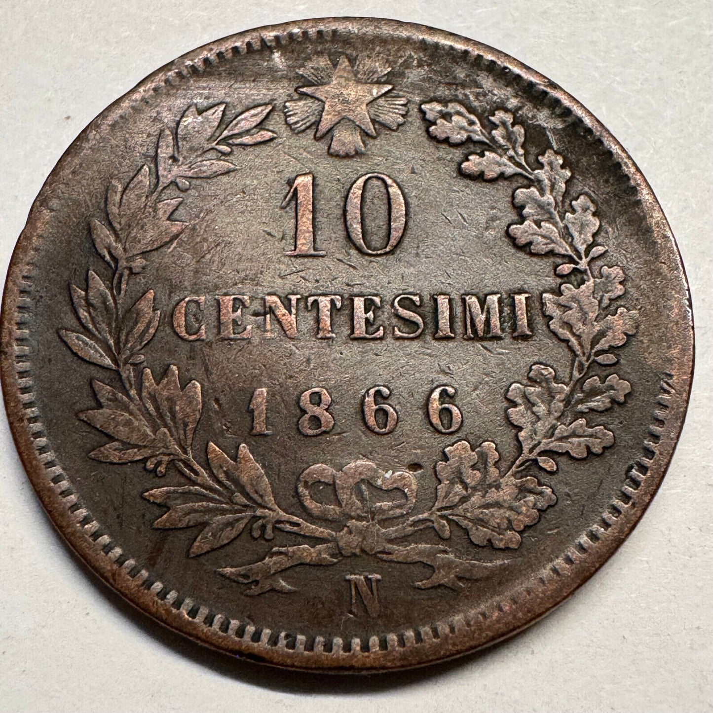 1866 Italy 10 Centesimi - Beautiful Coin - #A-039