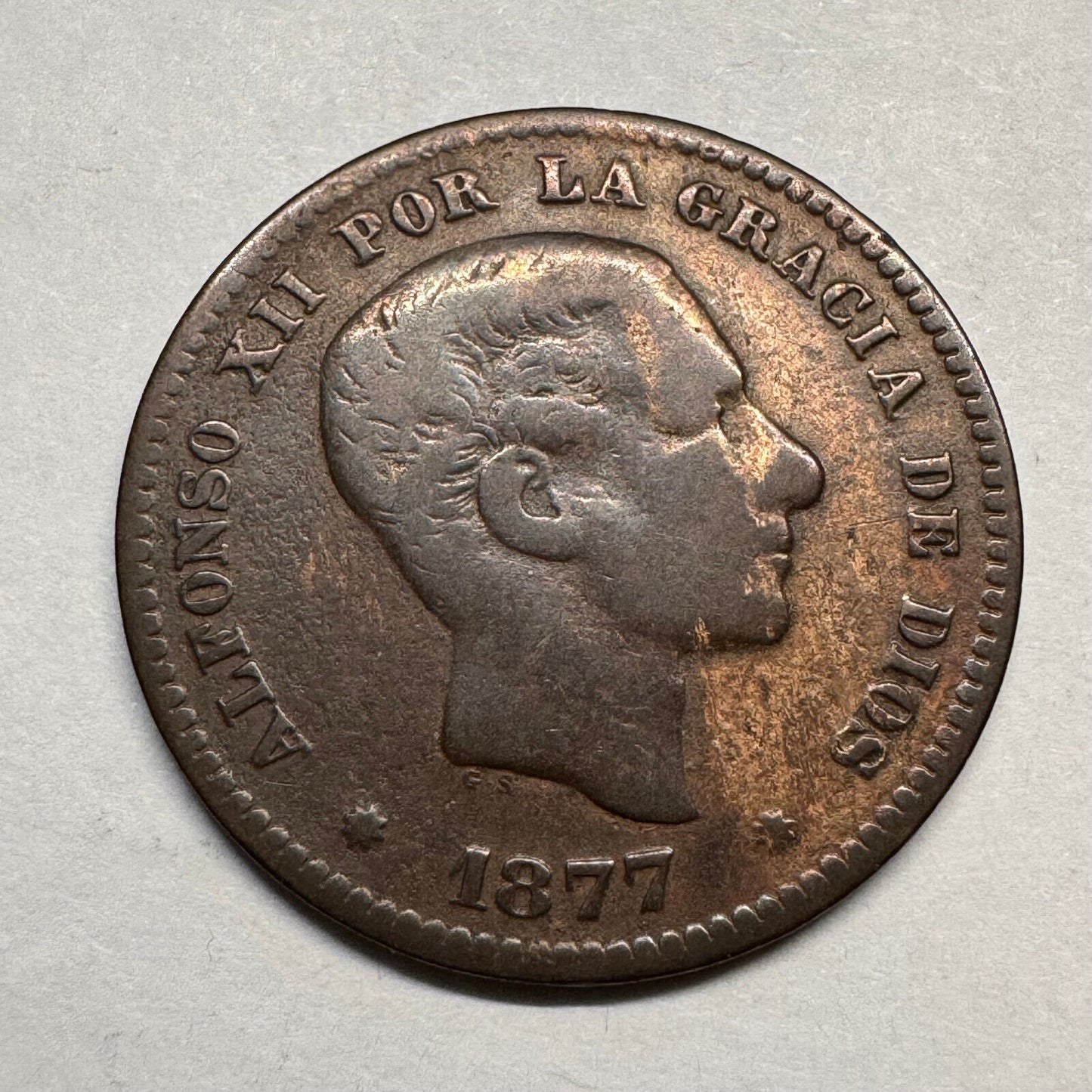 1877 Spain 5 Centimos - Alfonso XII - Beautiful Coin - #A-015