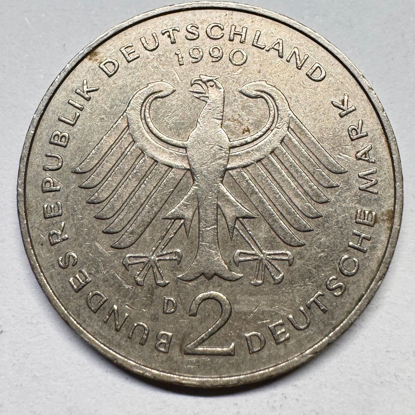 1990 Germany 2 Deutsche Mark - Kurt Schumacher - Beautiful Coin - #A-021
