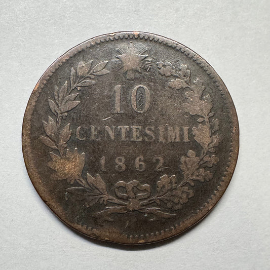 1862 Italy 10 Centesimi - Beautiful Coin - #B-018