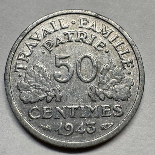 1943 France 50 Centimes - Beautiful Coin - #A-086