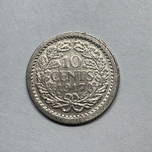 1917 Netherlands 10 Cents - Silver - Beautiful Coin - #B-028
