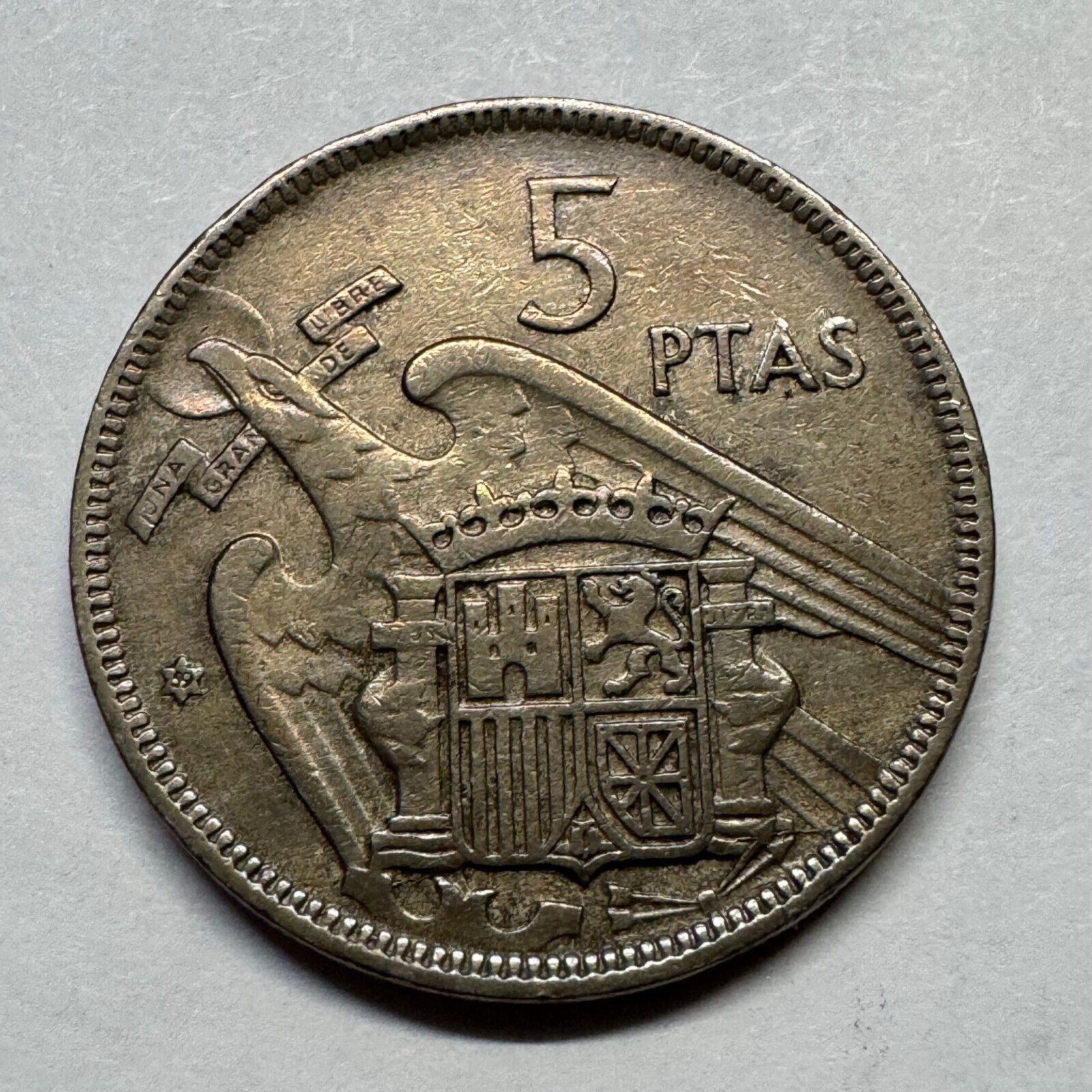1959 Spain 5 Pesetas - Beautiful Coin - #B-027