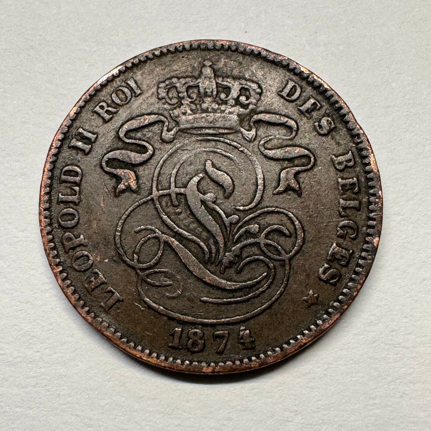 1874 Belgium 2 Centimes - Beautiful Coin - Lot #B-044