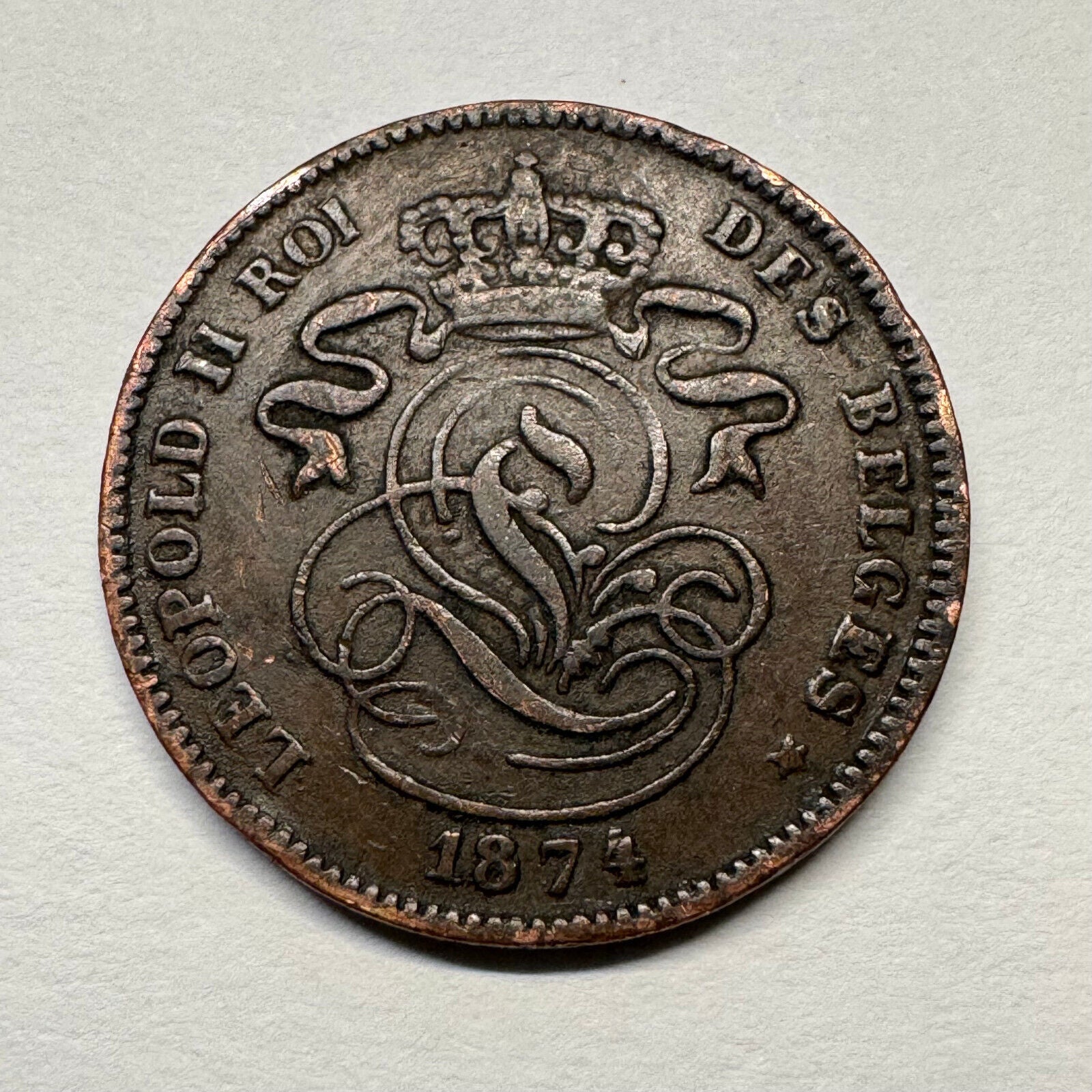 1874 Belgium 2 Centimes - Beautiful Coin - Lot #B-044