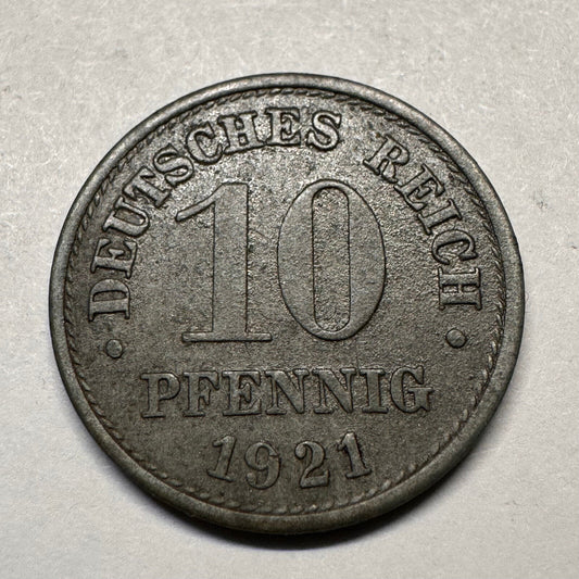 1921 Germany 10 Pfennig - Beautiful Coin - #A-014