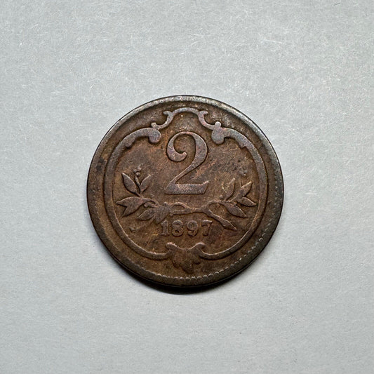 1897 Austria 2 Heller - Beautiful Coin - #B-007