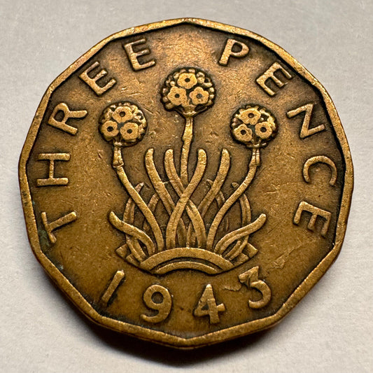 1943 UK 3 Pence - Beautiful Coin - #A-067