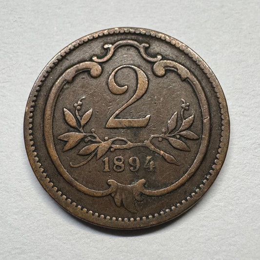 1894 Austria 2 Heller - Beautiful Coin - #B-056