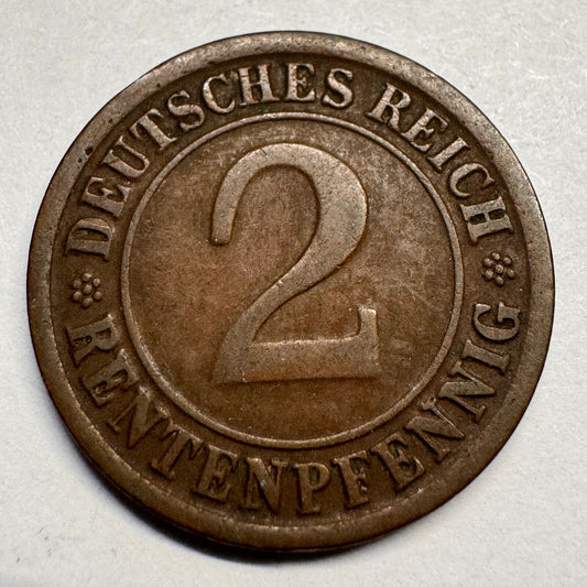 1924 Germany 2 Rentenpfennig - Beautiful Coin - #A-037