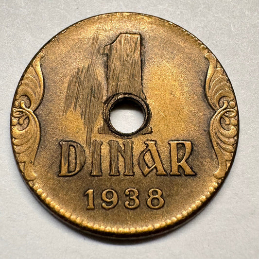 1938 Yugoslavia 1 Dinar - Beautiful Coin - #A-045