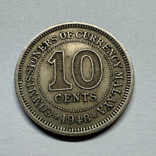 1948 Malaya 10 Cents - Rare Condition - Beautiful Coin - #A-003