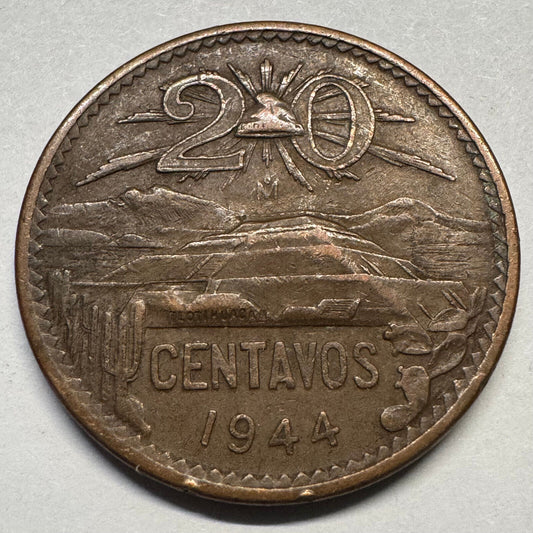 1944 Mexico 20 Centavos - Beautiful Coin - #A-070