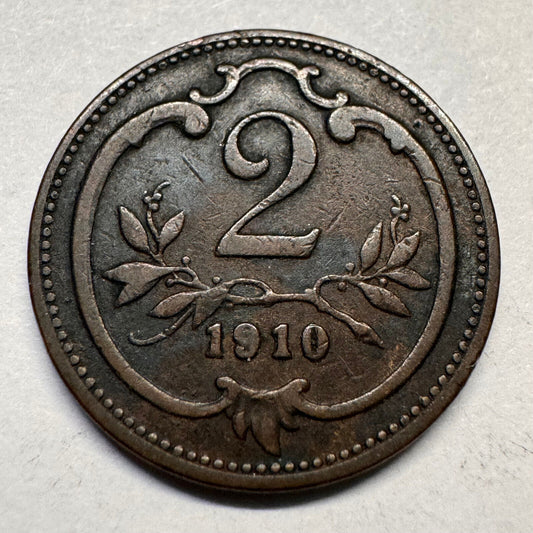1910 Austria 2 Heller - Beautiful Coin - #A-066