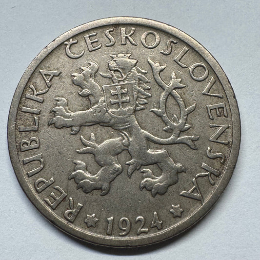 1924 Czechoslovakia 1 Koruna - Beautiful Coin - Lot #B-045