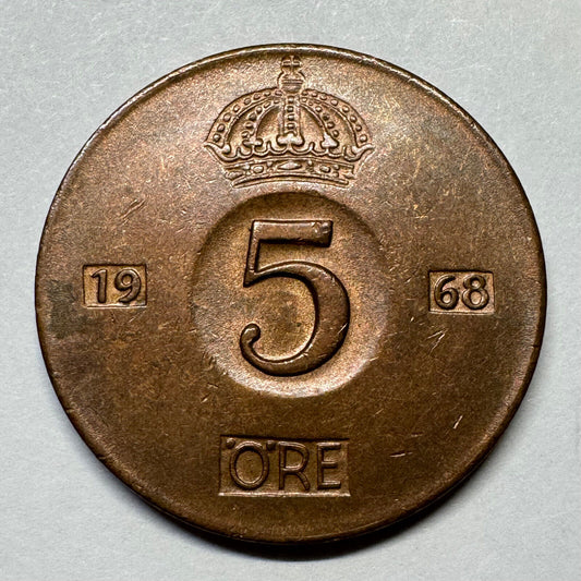 1968 Sweden 5 Ore - Beautiful Coin - #B-027