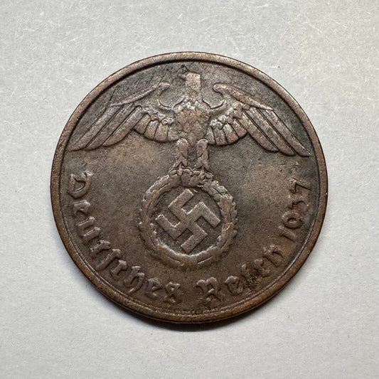 1937 Germany 2 Reichspfennig - Beautiful Coin - #A-100