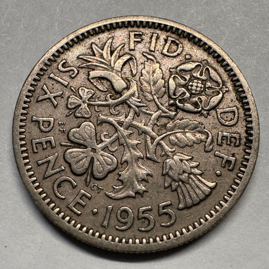 1955 UK 6 Pence - Beautiful Coin - #A-042