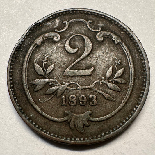 1893 Austria 2 Heller - Beautiful Coin - #A-060