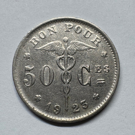 1923 Belgium 50 Centimes - Beautiful Coin - #B-052