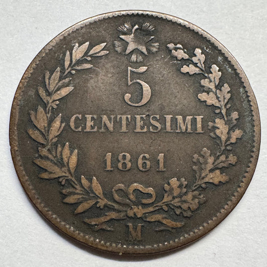1861 Italy 5 Centesimi - Beautiful Coin - #A-075