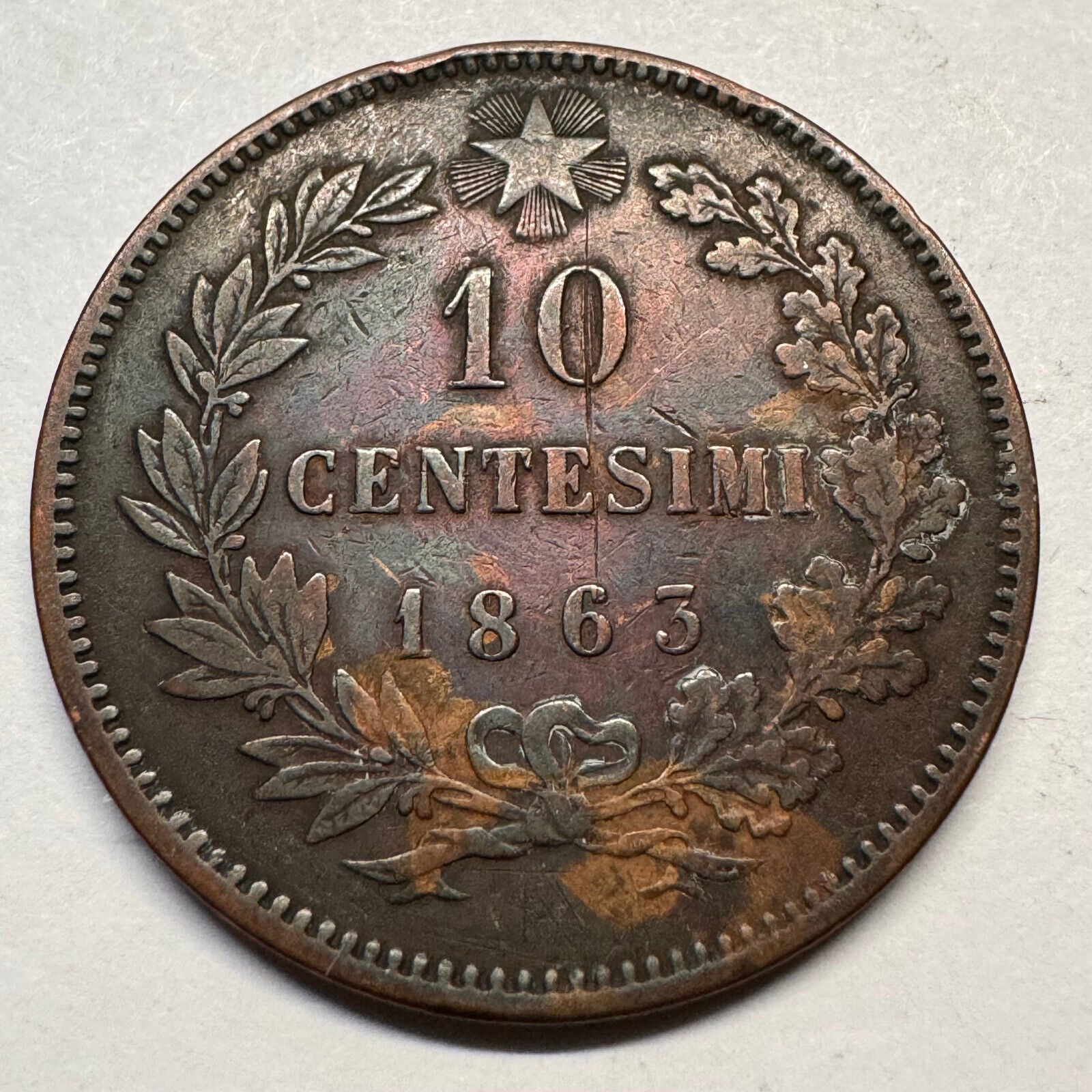 1863 Italy 10 Centesimi - Beautiful Coin - #A-037