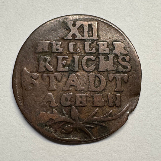 1792 Aachen Germany 12 Heller - Beautiful Coin - #B-059