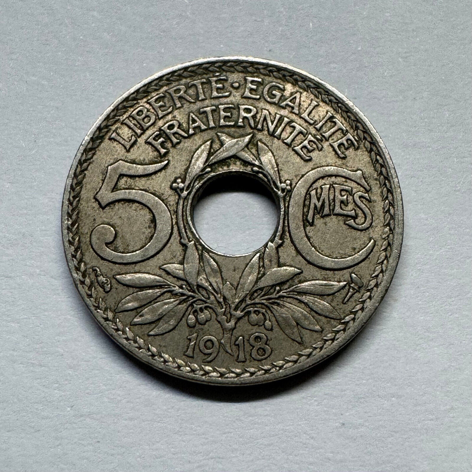 1918 France 5 Centimes - Rare Condition - Beautiful Coin #A-003