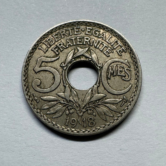 1918 France 5 Centimes - Rare Condition - Beautiful Coin #A-003