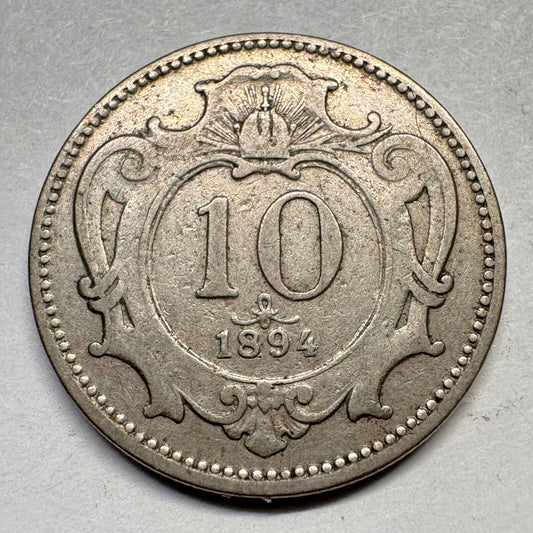 1894 Austria 10 Heller - Beautiful Coin - #A-054