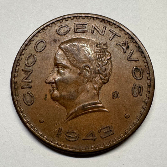 1943 Mexico 5 Centavos - Beautiful Coin - #B-041
