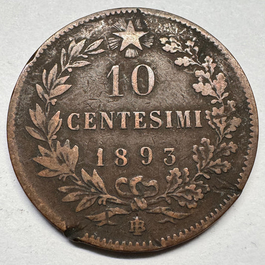1893 Italy 10 Centesimi - Beautiful Coin - #A-050