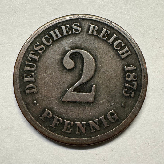 1875 Germany 2 Pfennig - Rare Condition - Beautiful Coin - #A-006