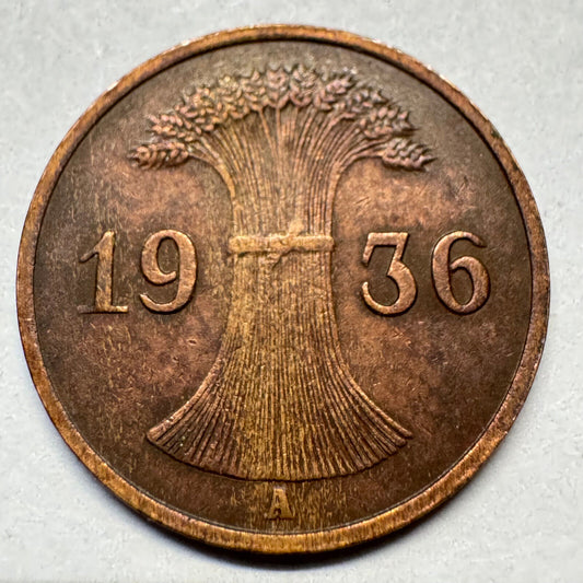 1936 Germany 1 Reichspfennig - Beautiful Coin - #A-089