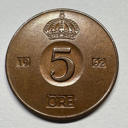 1962 Sweden 5 Ore - Beautiful Coin - #B-058