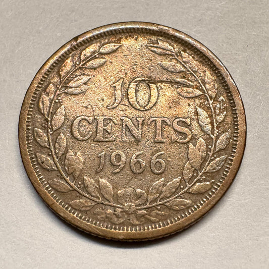 1966 Liberia 10 Cents - Beautiful Coin - #A-018
