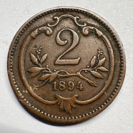 1894 Austria 2 Heller - Beautiful Coin - #A-021