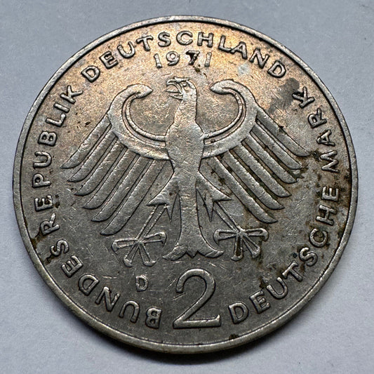 1971 Germany 2 Mark - D - Beautiful Coin - #A-047