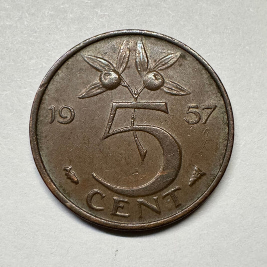 1957 Netherlands 5 Cents - Beautiful Coin - #A-100