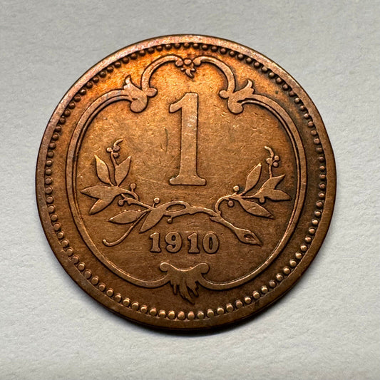 1910 Austria 1 Heller - Beautiful Coin - #B-049