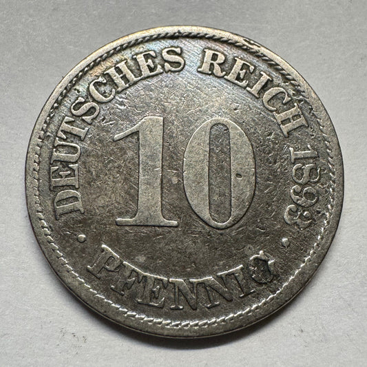 1893 Germany 10 Pfennig - Beautiful Coin - #A-091