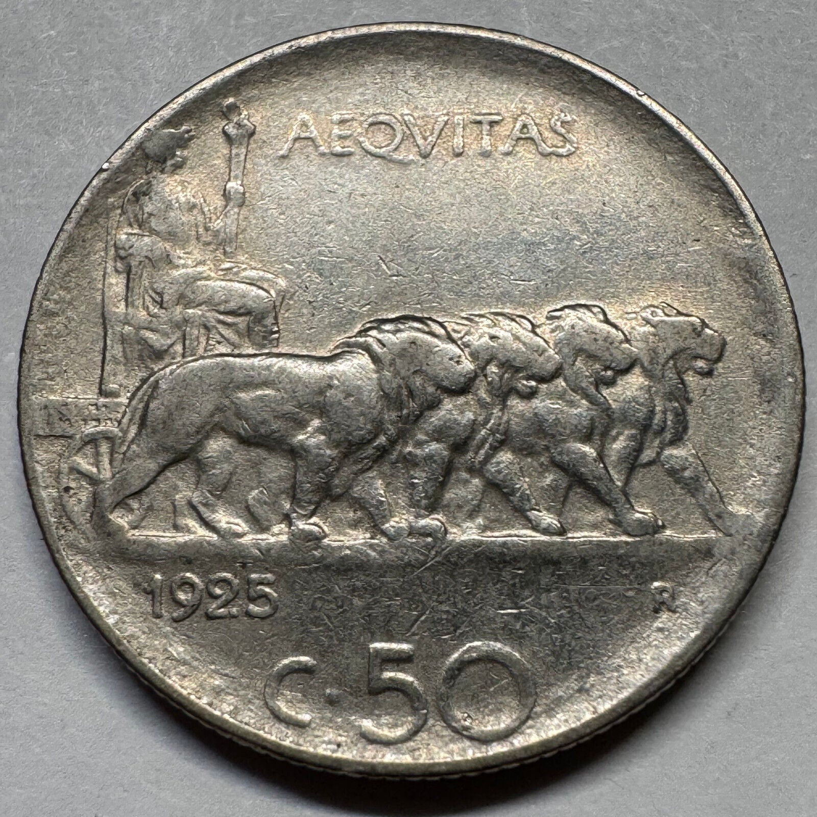 1925 Italy 50 Centesimi - Beautiful Coin - #A-072