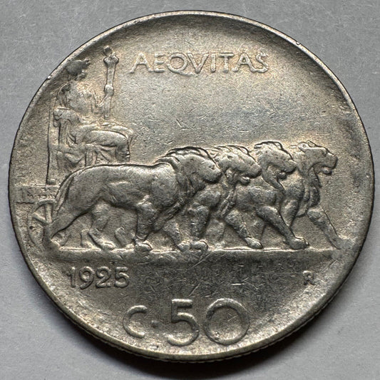 1925 Italy 50 Centesimi - Beautiful Coin - #A-072