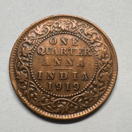 1919 British India 1/4 Anna - Quarter - Beautiful Coin - #B-022