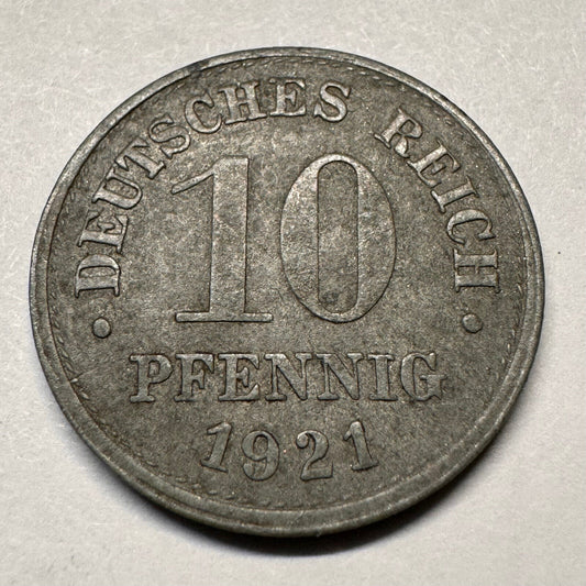 1921 Germany 10 Pfennig - Beautiful Coin - #A-014