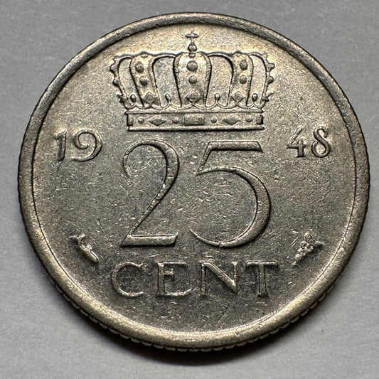 1948 Netherlands 25 Cents - Beautiful Coin - #A-084