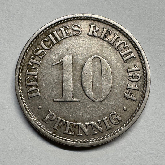 1914 Germany 10 Pfennig - Beautiful Coin - #B-059